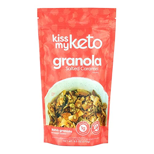 Kiss My Keto Granola Cereals Breakfast - Salted Caramel | Low Carb Granola (2g-Net) with Coconut Oil | Grain Free Granola Fiber Cereal, Keto Friendly Food | Low Sugar (1g), Non-GMO, Soy & Gluten Free Kiss My Keto Granola Cereals Breakfast - Salted Caramel | Low Carb Granola (2g-Net) with Coconut Oil | Grain Free Granola Fiber Cereal, Keto Friendly Food | Low Sugar (1g), Non-GMO, Soy & Gluten Free