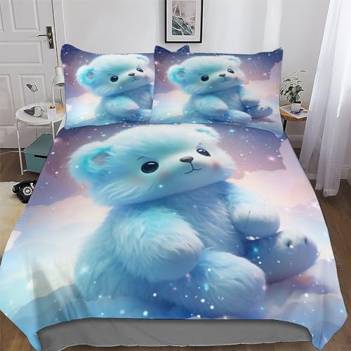 Housse de couette ours anti bouloche parure lit microfibre douce