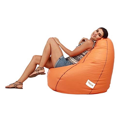 Image of Sattva XXL Bean Bag Filled with Beans -Orange with Navy Blue Piping