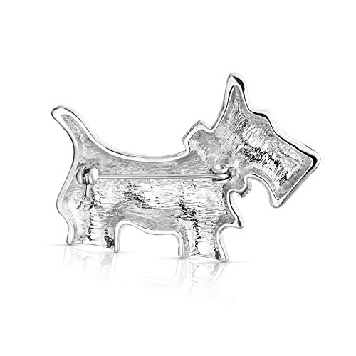 Image of Bling Jewelry Large Statement Blue Or Pink Crystal Collar White Enamel Westie Scottie Terri Dog Pet Animal Scarf Brooch Pin For Women Teens Silver Tone Rhodium Plated 1.3 Inch