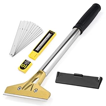 EHDIS Raschietto Vetro con 10 Lame in Acciaio al Carbonio, Raschietto per Piastrelle con Impugnatura Morbida, per Rimuovere Colla, Adesivi e Carta da Parati, 100mm