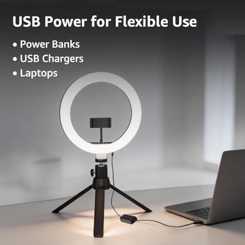Image of Amazon Basics 12-inch Professional LED Ring Light with Tripod Stand | 3 Color Temperature Modes | 10 Brightness Settings | Suitable for Photoshoot, Makeup, Videography