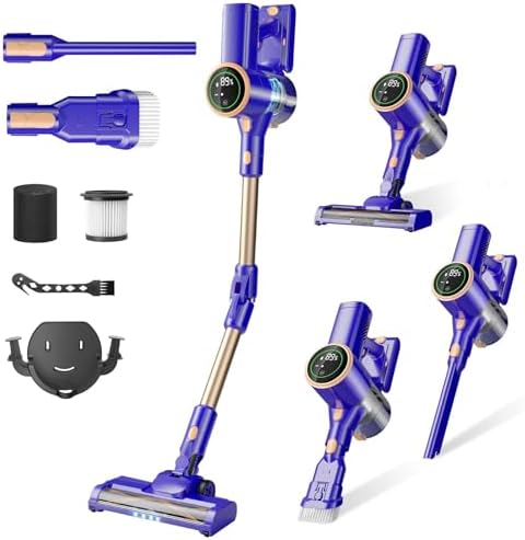 Cordless Vacuum Cleaner, 180° Bendable Wand Stick Vacuum Cleaners with LED Touch Screen, 8-in-1 Lightweight Rechargeable Vacuum with 1.5L Dust Cup for Home Hard Floor Low-Pile Carpet