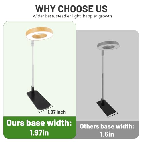 Image of LBW Grow Light for Indoor Plants, Full Spectrum Plant Light with Base, Height Adjustable Plant Grow Lamp with Auto Timer 6 /8 /12 /16H, 3 Colors,5 Dimmable Brightness, for Small Plants, Faux Bamboo Grain