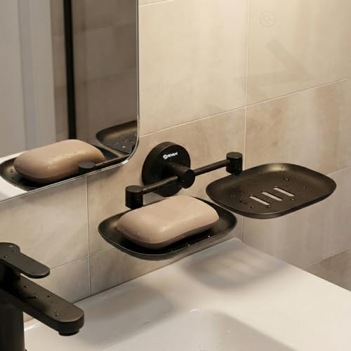 Image of GRIVAN Stainless Steel Dual Soap Holder | Round Shape Soap Stand for Bathroom | Wall Mounted Corrosion-Free Black Matte Soap Dish