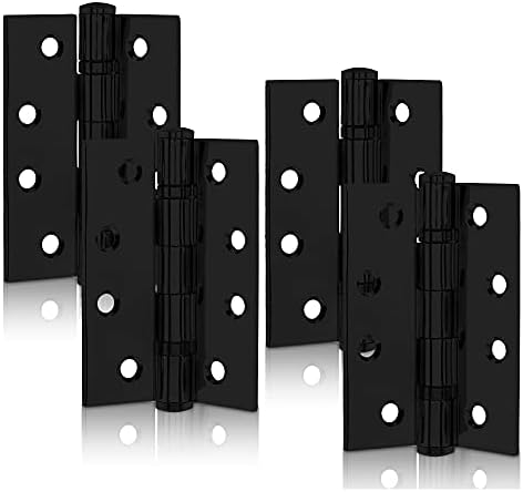 XFORT 4 Inch (100mm) Matt Black Ball Bearing Hinges, Steel Door Hinge for Wooden Doors (2 Pairs)