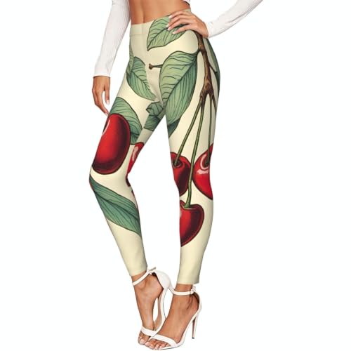 Leggings elásticos de cerezas mallas opacas para estilismo diario