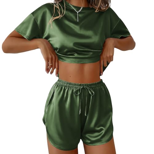 Ekouaer Womens Silk Pajama Sets Side Split Shorts Satin Pjs Sexy Lounge Set | Comfy Pyjama,Cute Loungewear,Split Leg Pj Set,2 Piece Matching Set,Sleepwear Gifts for Women,Honeymoon,Bridal Lingerie,Party