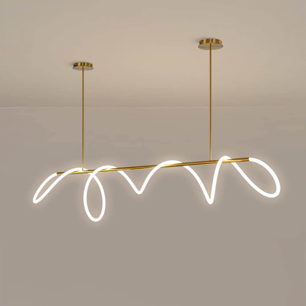 PAZWAHF Modern Linear Chandeliers,LED Gold Pendant Lights, Silicone Flexible LED Light Strip DIY Shape,Hanging Lamp For Living Room Bedroom Dining Room