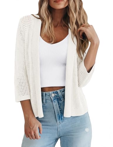 LOMON Women's 3/4 Length Sleeve Shrug Sweaters Openwork Knit Cardigans