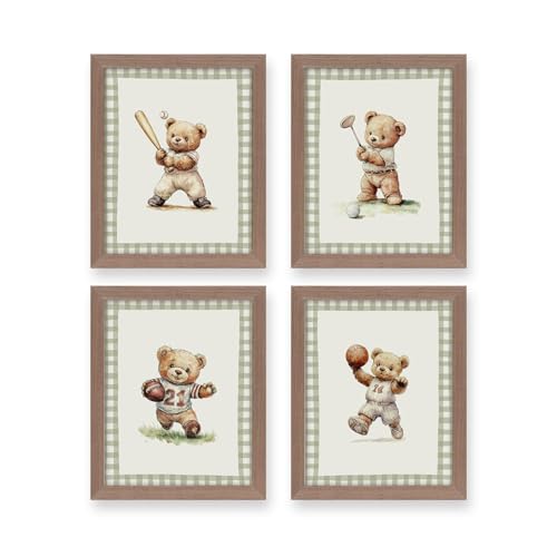 Idée cadeau déco murale vintage chambre garçon lot 4 cadres sport marron