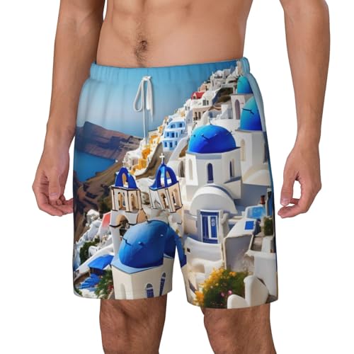 WURTON Santorini Greek Island sea View Print Men's Bathing Suit Lining Quick-Drying Beach Shorts Anti-Chafe Compression Liner2