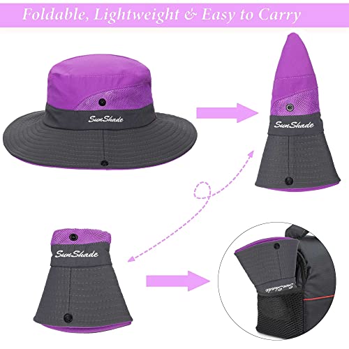 Image of Sun Hat for Women Summer UV Protection Beach Hat Wide Brim Mesh Bucket Fishing Hat with Ponytail Hole Foldable Packable Hat