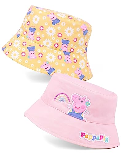 Peppa Pig Girls Reversible Bucket Hat | Kids Peppa Pink & All Over Print Character Sun Hat | Double-Sided Summer Headwear