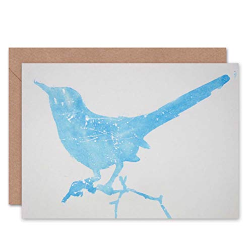 CARD GREETING BLUE SKETCH BIRD OUTLINE SPLASHES GIFT
