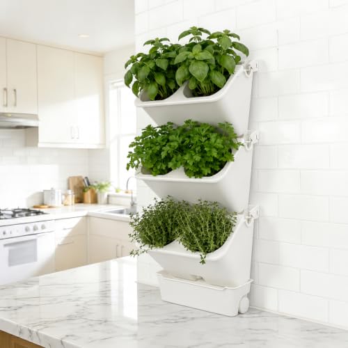 3-Tiers Vertical Wall-Mounted Planter with 6 Pots Vertical Garden Living Wall Planter...