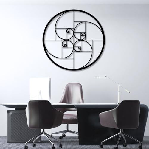 Golden Ratio Metal Wall Art, Fibonacci Spiral Metal Wall Decor, Geometric Metal Wall Art, Fibonacci Wall Art, Geometric Wall Art, Golden Ratio Metal Decor, Living Room Wall Art (Black, 18"x 18"| 48x48cm )