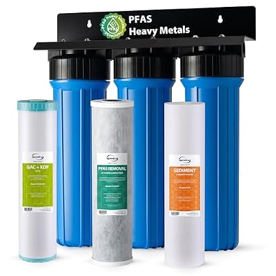 iSpring PFAS & Heavy Metals Whole House Water Filter System, SGS-Tested to Reduce Up to 99% PFOA & PFOS 3-Stage Filtration Removes Sediment, Lead, 20” x 4.5” Filters 1” Inlet/Outlet Model: WGB32B-PFKS