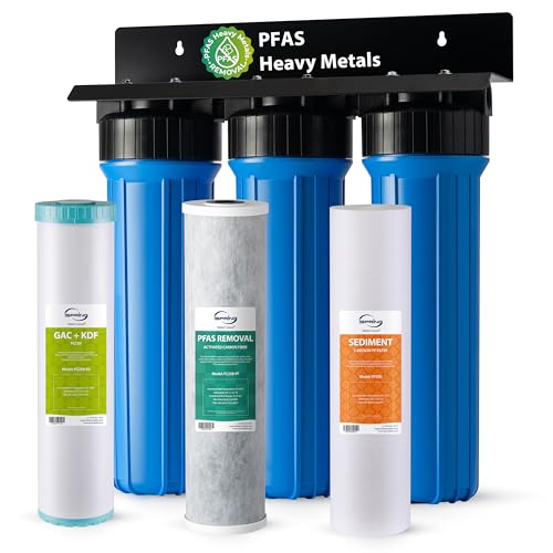 Image of iSpring PFAS & Heavy Metals Whole House Water Filter System, SGS-Tested to Reduce Up to 99% PFOA & PFOS 3-Stage Filtration Removes Sediment, Lead, 20 inch x 4.5 inch Filters 1 inch Inlet /Outlet Model: WGB32B-PFKS