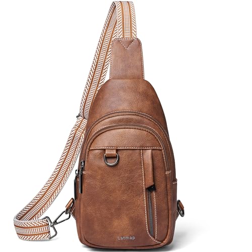 LATMAP Sling Bag for Women Men Leather Small Sling Backpack