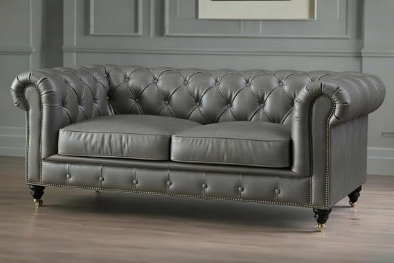Image of A to Z Furniture Classic 3+2=5 Seater Sofa Set Luxury Chesterfield Leatherette Sofa in for Home Living Room & Office (3+2=5 Seater Sofa Grey)