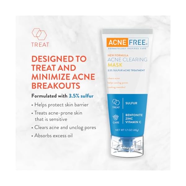 AcneFree Acne Clearing Mask, 3.5% Sulfur Acne Treatment, Absorbs Excess Oil and Unclogs Pores with Vitamin C, Bentonite, and Zinc, 1.7 Ounce