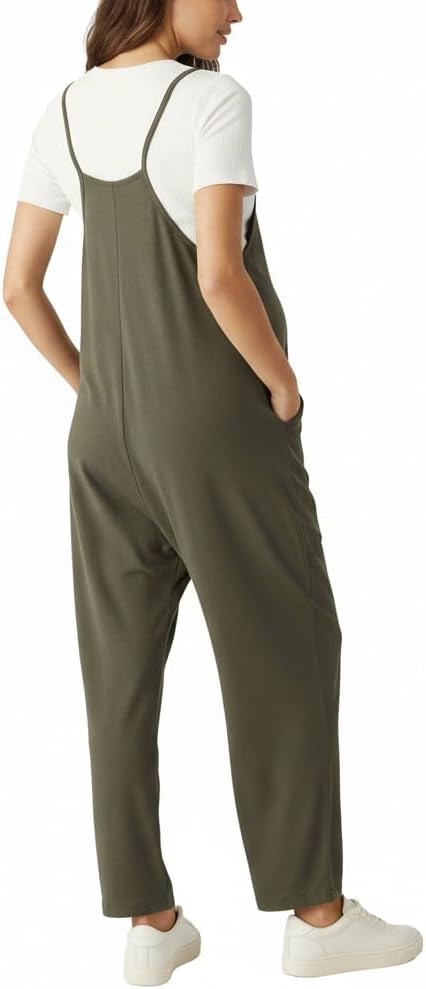 Motherhood Maternity womens Casual Baggy Sleeveless V-neck Pregnancy Romper Jumpsuit With Loose Spaghetti Straps and Pockets - Image 3