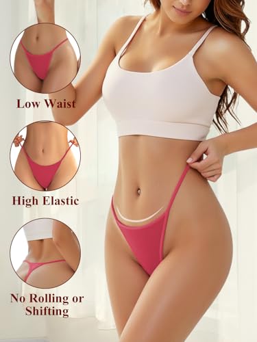 Image of Cotton Thongs for Women G-String Breathable Underwear Low Rise T-back Panties Comfortable Stretch 6 Pack