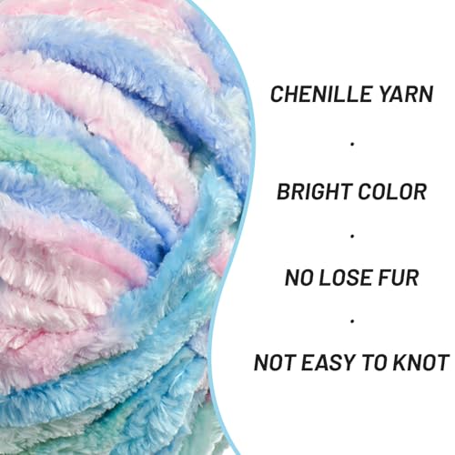 Image of Fuzzy Chunky Chenille Yarn for Crocheting,Soft Plush Yarns for Hand Knitting,Bulky 3x100g(3x49.2 yd) Baby Blanket Yarn for Crocheting Amigurumi,Crochet Fluffy Velvet Yarns (Candy Floss)