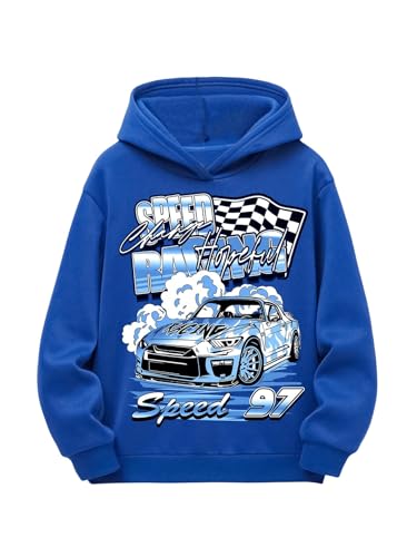 COZYEASE Boy's Letter Graphic Hoodies Long Sleeve Drop Shoulder Hooded Sweatshirt Streetwear