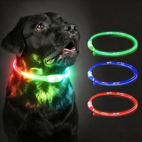 Leuchthalsband Hund Aufladbar, LED Hundehalsband Leuchtend wasserdicht mit 3 Lichtmodi in der Nacht Sicherheit für Kleine, Mittlere und Große Hunde Leuchthalsband, Mehrfarbig 70cm