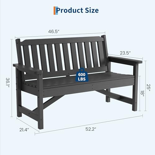Image of Takywep 2‑Seater HDPE Patio Bench, Weatherproof Outdoor Bench, Garden Slatted Bench for Front Porch, Deck, Lawn, and Pool, Grey