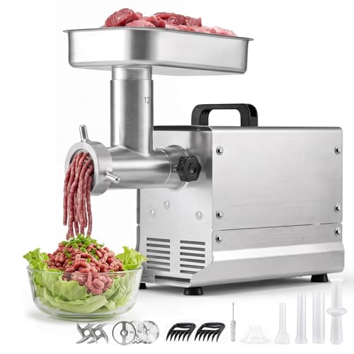 Image of VEVOR Commercial Meat Grinder, 11 Lbs /Min Capacity, #12 Electric Meat Mincer with 3 Plates, 3 Sausage Stuffing Tubes, 550W /0.7HP Stainless Steel Sausage Maker for Home Kitchen & Restaurant, ETL Listed