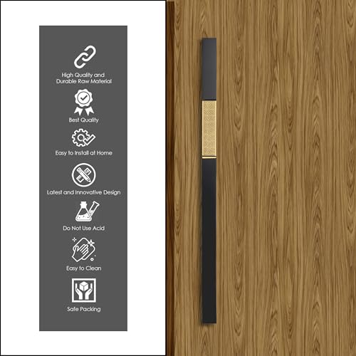 Image of Imperio 24 Inch Main Door Handle | Black and PVD Gold Finish | Stainless Steel Heavy Duty Entrance Handle for Home & Office Doors