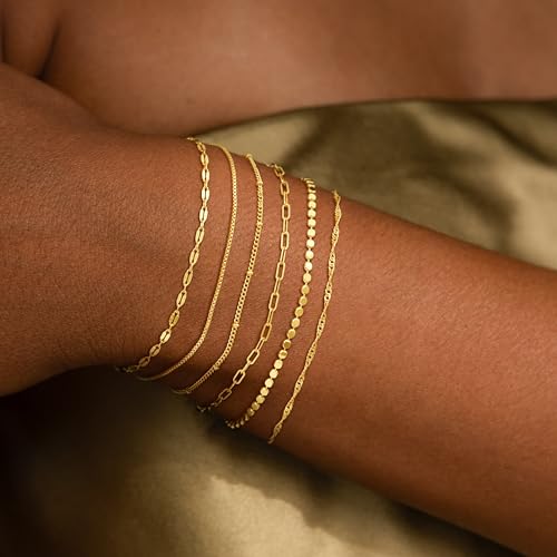 CHESKY Gold Bracelets for Women Non Tarnish, 14K Real Gold Plated Dainty Bracelets for Women Waterproof Cute Thin Gold Bracelet Stack Fashion Accessories Gold Jewelry for Women2