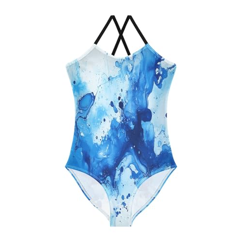 CaTaKu Girls One Piece Swimsuits Ink Splash Liquid Toddler Bathing Suit for Girls Kids Swimwear 3-10Y