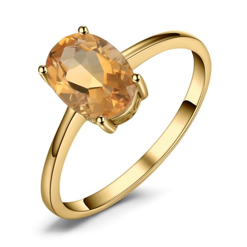JewelryPalace Anillos de compromiso solitarios con piedra natal de cristal de citrino de color citrino para mujer, anillos de compromiso chapados en oro amarillo de 14 quilates para ella, conjuntos de