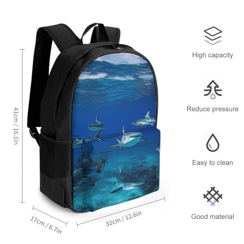 Blue Ocean Sea Shark Daypack Polyester Anti-Theft Multipurpose Bookbag Big Capacity Gym Outdoor Hiking Backpack With Adjustable Shoulder Straps2