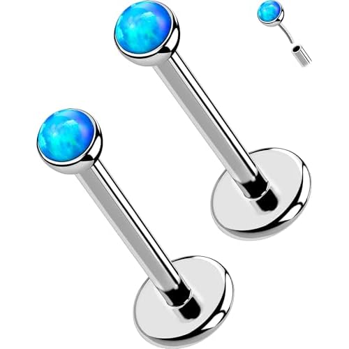 OUFER 2PCS 16G/20G Nose Lip Studs, G23 Solid Titanium Threadless Push in Nose Nostril Lip Labret Medusa Monroe Helix Cartilage Tragus Conch Lobe Piercing Jewelry for Women Men Silver bar,Blu