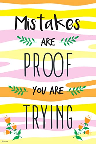 Image of Laminated Growth Mindset Mistakes Proof Trying Classroom Decoration Motivational Class Rules Floral Poster Dry Erase Wall Art 12x18