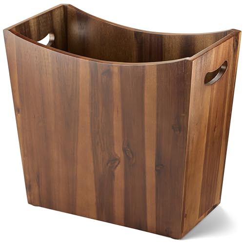 Image of Tidita 3 Gallons Rectangular Wastebaskets - Acacia Wood Waste Basket with Handles - Small Trash Can for Bathroom - Brown Garbage Bin for Spa Bathroom Decorative, Kitchen Counter, Living Room (Walnut)