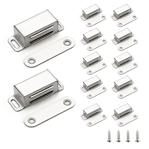 Image of Ravinte 12 Pack Silver Magnetic Door Catch, Brushed Satin Nickel Cabinet Magnets, Strong Magnetic Catch Latch for Kitchen Cabinets, Drawers & Cupboards, Stainless Steel Closures