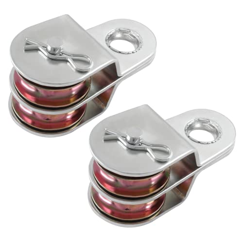 2 poleas dobles pesadas de acero inoxidable de 1.5 pulgadas, rodillo de polea doble para elevación eficiente de la cuerda, ideal para uso doméstico e industrial