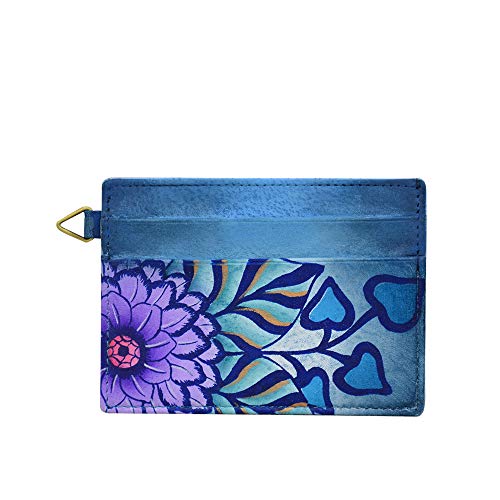 Image of Anna by Anuschka Women's Hand Painted Genuine Leather Credit Card Case - Summer Bloom Blue