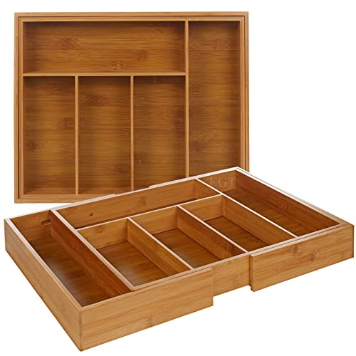 Casa Cuisine® Bandeja de cubiertos expandible de bambú de madera, organizador de almacenamiento con inserto de cajón, con 5 a 7 compartimentos ajustables Cover