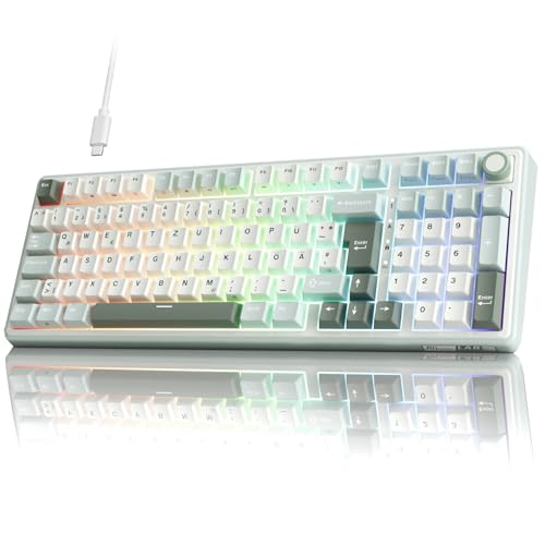 RK ROYAL KLUDGE R98 Pro Gaming Tastatur Kabel, 96% Gasket Mechanische Tastatur QWERTZ RGB mit Nummernblock und Knopf, PBT-Tastenkappen, Hot Swap Linearer Beige Switch