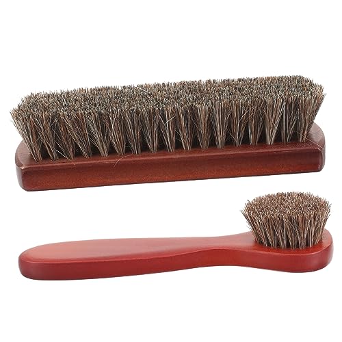 ERINGOGO Cepillo para Pulir Zapatos De Caballo Marrón Y Negro Suave Aplicador De Nobuk con Cerdas Brillantes Kit De Limpieza para Botas De Hombre Lotus Tree 2 Unidades