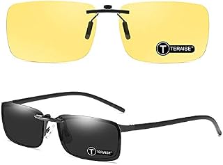 TERAISE Clip-on Sunglasses Polarized Lens For Prescription Glasses Night Vision Sunglasses for Outdoor Walking Driving Fishing Cycling HD Anti-Glare UV400 for Men and Women Set of 2 Driving Glasses