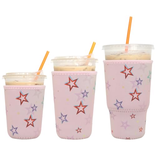 Image of 3 Pack Reusable Iced Coffee Sleeves - Xumbtvs Insulator Sleeve for Cold Beverages, Neoprene Coffee Cup Holder (Stars)