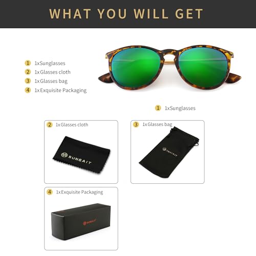 Image of SUNGAIT Vintage Round Sunglasses for Women Classic Retro Designer Style